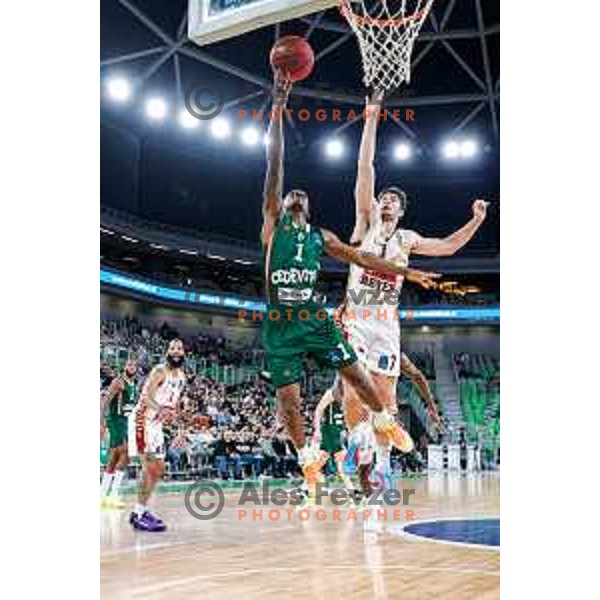 Umoja Gibson of Cedevita Olimpija during BKT EuroCup 2025-2026 basketball match between Cedevita Olimpija (SLO) and Reyer Venezia (ITA) in SRC Stozice, Ljubljana, Slovenia on November 12, 2025