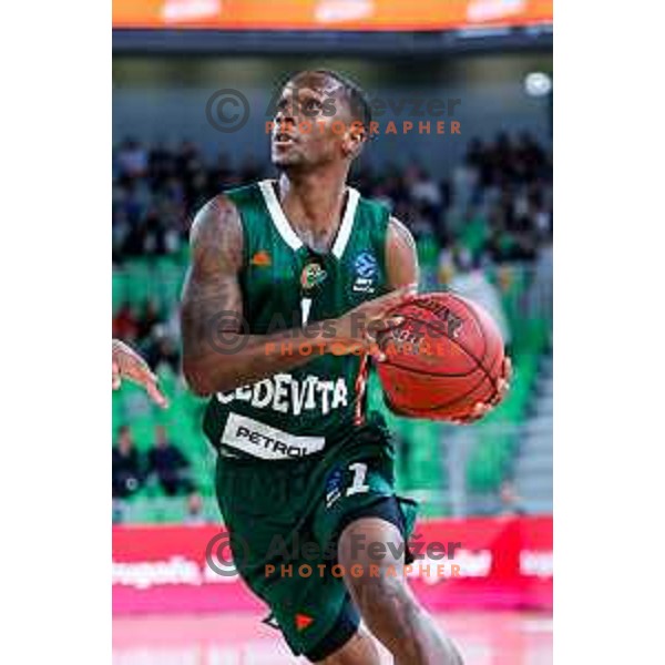 Umoja Gibson of Cedevita Olimpija during BKT EuroCup 2025-2026 basketball match between Cedevita Olimpija (SLO) and Reyer Venezia (ITA) in SRC Stozice, Ljubljana, Slovenia on November 12, 2025