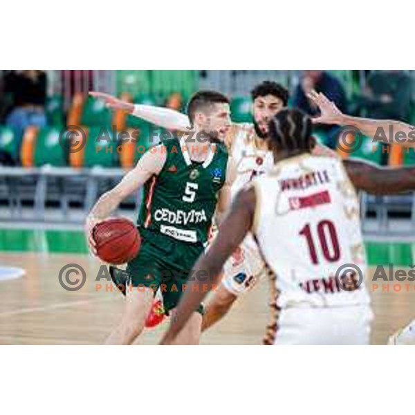 of Cedevita Olimpija during BKT EuroCup 2025-2026 basketball match between Cedevita Olimpija (SLO) and Reyer Venezia (ITA) in SRC Stozice, Ljubljana, Slovenia on November 12, 2025