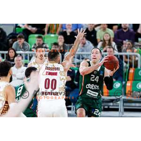 of Cedevita Olimpija during BKT EuroCup 2025-2026 basketball match between Cedevita Olimpija (SLO) and Reyer Venezia (ITA) in SRC Stozice, Ljubljana, Slovenia on November 12, 2025