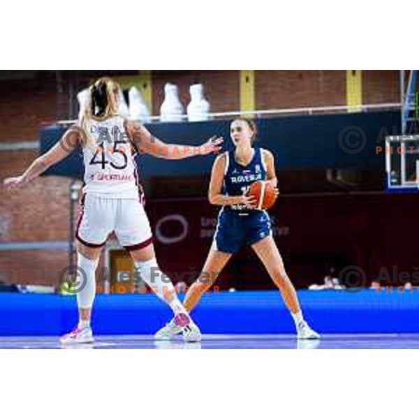 Mojca Jelenc of Slovenia in action during FIBA Women\'s EuroBasket Qualifiers basketball match between Slovenia and Latvia in Kodeljevo Hall, Ljubljana, Slovenia on November 12, 2025. Photo: Filip Barbalic