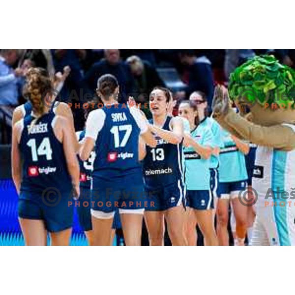 Zala Friskovec of Slovenia celebrates win in FIBA Women\'s EuroBasket Qualifiers basketball match between Slovenia and Latvia in Kodeljevo Hall, Ljubljana, Slovenia on November 12, 2025. Photo: Filip Barbalic