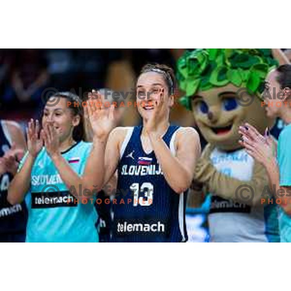 Zala Friskovec of Slovenia celebrates win in FIBA Women\'s EuroBasket Qualifiers basketball match between Slovenia and Latvia in Kodeljevo Hall, Ljubljana, Slovenia on November 12, 2025. Photo: Filip Barbalic