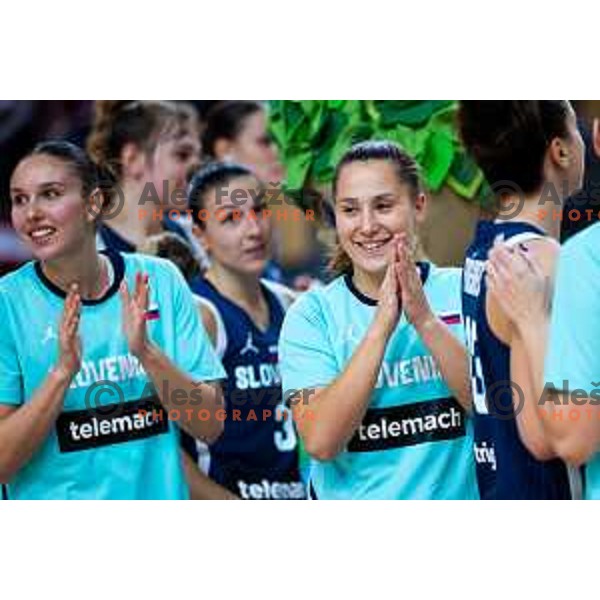 Sara Sambolic of Slovenia celebrates win in FIBA Women\'s EuroBasket Qualifiers basketball match between Slovenia and Latvia in Kodeljevo Hall, Ljubljana, Slovenia on November 12, 2025. Photo: Filip Barbalic