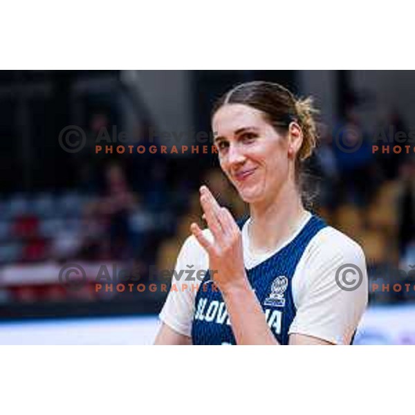 Eva Lisec of Slovenia celebrates win in FIBA Women\'s EuroBasket Qualifiers basketball match between Slovenia and Latvia in Kodeljevo Hall, Ljubljana, Slovenia on November 12, 2025. Photo: Filip Barbalic
