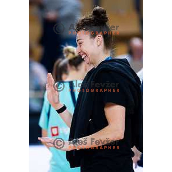 Jessica Shepard of Slovenia celebrates win in FIBA Women\'s EuroBasket Qualifiers basketball match between Slovenia and Latvia in Kodeljevo Hall, Ljubljana, Slovenia on November 12, 2025. Photo: Filip Barbalic