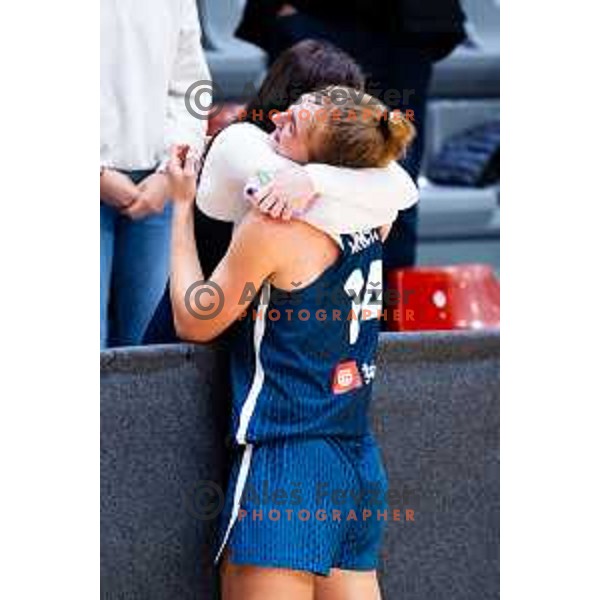 Tjasa Turnsek of Slovenia celebrates win in FIBA Women\'s EuroBasket Qualifiers basketball match between Slovenia and Latvia in Kodeljevo Hall, Ljubljana, Slovenia on November 12, 2025. Photo: Filip Barbalic