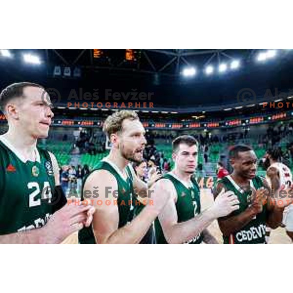 of Cedevita Olimpija during BKT EuroCup 2025-2026 basketball match between Cedevita Olimpija (SLO) and Reyer Venezia (ITA) in SRC Stozice, Ljubljana, Slovenia on November 12, 2025