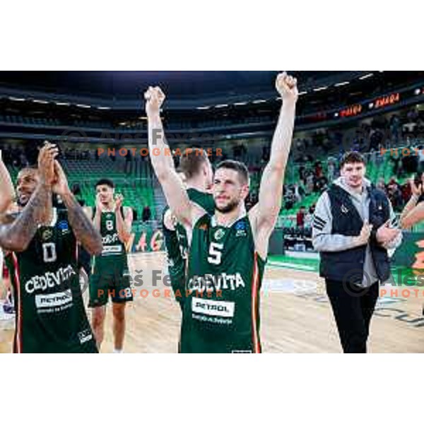 of Cedevita Olimpija during BKT EuroCup 2025-2026 basketball match between Cedevita Olimpija (SLO) and Reyer Venezia (ITA) in SRC Stozice, Ljubljana, Slovenia on November 12, 2025