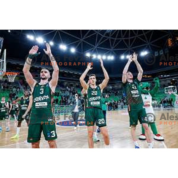 of Cedevita Olimpija during BKT EuroCup 2025-2026 basketball match between Cedevita Olimpija (SLO) and Reyer Venezia (ITA) in SRC Stozice, Ljubljana, Slovenia on November 12, 2025