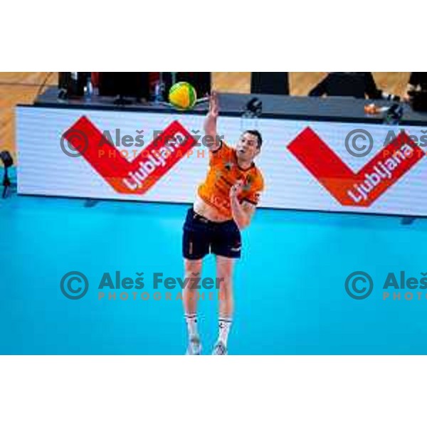 Toncek Stern of ACH Volley in action during CEV Men\'s Champions League 2026 Early Stage volleyball match between ACH Volley (SLO) and Dinamo Bucuresti (ROM) in Tivoli Hall, Ljubljana, Slovenia on November 13, 2025. Photo: Filip Barbalic
