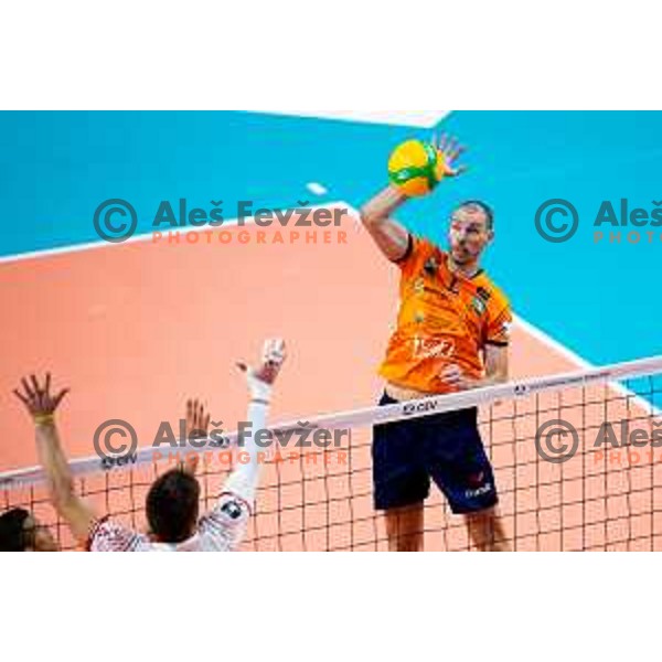 Alen Pajenk of ACH Volley in action during CEV Men\'s Champions League 2026 Early Stage volleyball match between ACH Volley (SLO) and Dinamo Bucuresti (ROM) in Tivoli Hall, Ljubljana, Slovenia on November 13, 2025. Photo: Filip Barbalic