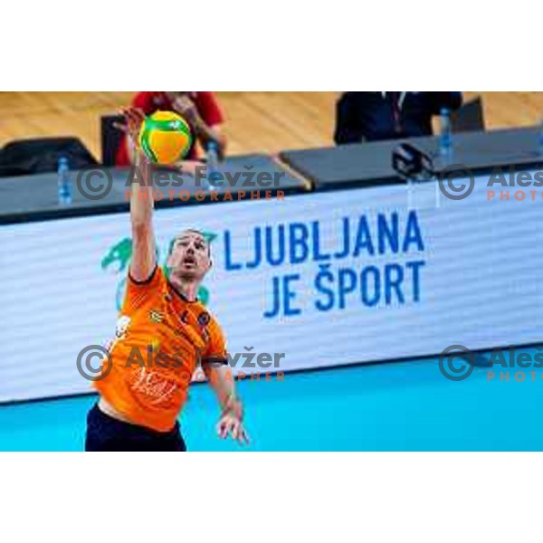 Alen Pajenk of ACH Volley in action during CEV Men\'s Champions League 2026 Early Stage volleyball match between ACH Volley (SLO) and Dinamo Bucuresti (ROM) in Tivoli Hall, Ljubljana, Slovenia on November 13, 2025. Photo: Filip Barbalic