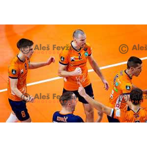 Alen Pajenk of ACH Volley in action during CEV Men\'s Champions League 2026 Early Stage volleyball match between ACH Volley (SLO) and Dinamo Bucuresti (ROM) in Tivoli Hall, Ljubljana, Slovenia on November 13, 2025. Photo: Filip Barbalic