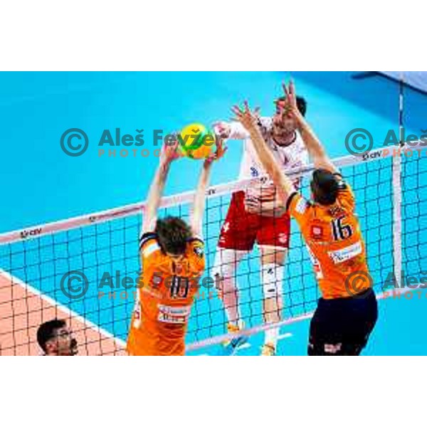 Mircea Paul Peta of Dinamo Bucuresti in action during CEV Men\'s Champions League 2026 Early Stage volleyball match between ACH Volley (SLO) and Dinamo Bucuresti (ROM) in Tivoli Hall, Ljubljana, Slovenia on November 13, 2025. Photo: Filip Barbalic