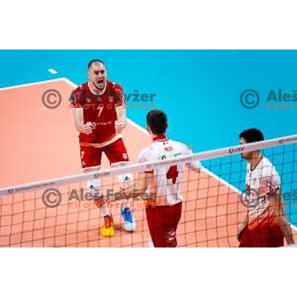 Sergio Diaconescu of Dinamo Bucuresti in action during CEV Men\'s Champions League 2026 Early Stage volleyball match between ACH Volley (SLO) and Dinamo Bucuresti (ROM) in Tivoli Hall, Ljubljana, Slovenia on November 13, 2025. Photo: Filip Barbalic