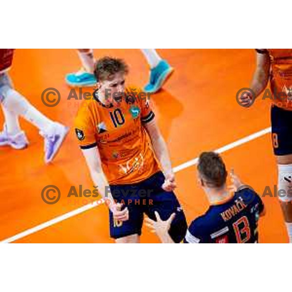Janz Janez Krzic of ACH Volley in action during CEV Men\'s Champions League 2026 Early Stage volleyball match between ACH Volley (SLO) and Dinamo Bucuresti (ROM) in Tivoli Hall, Ljubljana, Slovenia on November 13, 2025. Photo: Filip Barbalic