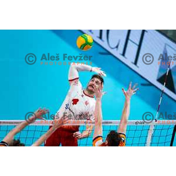 Mircea Paul Peta of Dinamo Bucuresti in action during CEV Men\'s Champions League 2026 Early Stage volleyball match between ACH Volley (SLO) and Dinamo Bucuresti (ROM) in Tivoli Hall, Ljubljana, Slovenia on November 13, 2025. Photo: Filip Barbalic
