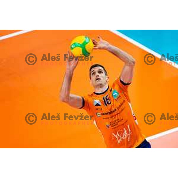 Gregor Ropret of ACH Volley in action during CEV Men\'s Champions League 2026 Early Stage volleyball match between ACH Volley (SLO) and Dinamo Bucuresti (ROM) in Tivoli Hall, Ljubljana, Slovenia on November 13, 2025. Photo: Filip Barbalic