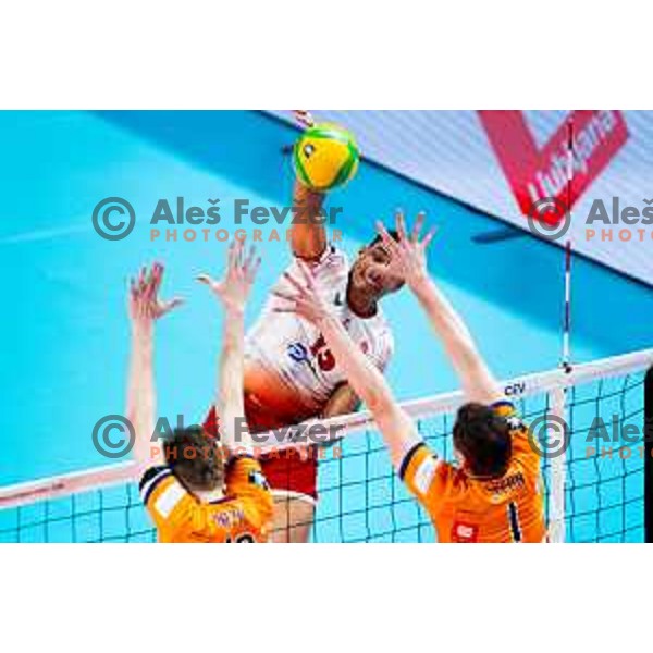Jonatas Cardoso of Dinamo Bucuresti in action during CEV Men\'s Champions League 2026 Early Stage volleyball match between ACH Volley (SLO) and Dinamo Bucuresti (ROM) in Tivoli Hall, Ljubljana, Slovenia on November 13, 2025. Photo: Filip Barbalic