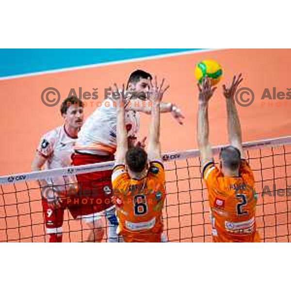Petar Premovic of Dinamo Bucuresti in action during CEV Men\'s Champions League 2026 Early Stage volleyball match between ACH Volley (SLO) and Dinamo Bucuresti (ROM) in Tivoli Hall, Ljubljana, Slovenia on November 13, 2025. Photo: Filip Barbalic