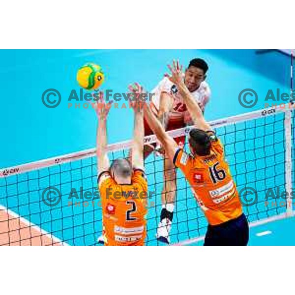 Jonatas Cardoso of Dinamo Bucuresti in action during CEV Men\'s Champions League 2026 Early Stage volleyball match between ACH Volley (SLO) and Dinamo Bucuresti (ROM) in Tivoli Hall, Ljubljana, Slovenia on November 13, 2025. Photo: Filip Barbalic