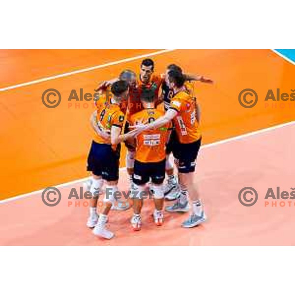 Players of ACH Volley and Dinamo Bucuresti in action during CEV Men\'s Champions League 2026 Early Stage volleyball match between ACH Volley (SLO) and Dinamo Bucuresti (ROM) in Tivoli Hall, Ljubljana, Slovenia on November 13, 2025. Photo: Filip Barbalic
