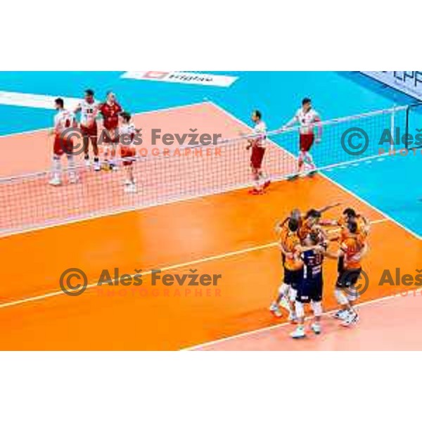 Players of ACH Volley and Dinamo Bucuresti in action during CEV Men\'s Champions League 2026 Early Stage volleyball match between ACH Volley (SLO) and Dinamo Bucuresti (ROM) in Tivoli Hall, Ljubljana, Slovenia on November 13, 2025. Photo: Filip Barbalic