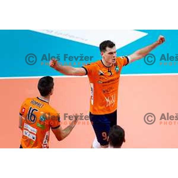 Klemen Sen of ACH Volley in action during CEV Men\'s Champions League 2026 Early Stage volleyball match between ACH Volley (SLO) and Dinamo Bucuresti (ROM) in Tivoli Hall, Ljubljana, Slovenia on November 13, 2025. Photo: Filip Barbalic