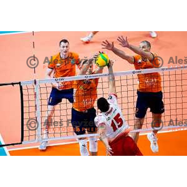 Gregor Ropret of ACH Volley in action during CEV Men\'s Champions League 2026 Early Stage volleyball match between ACH Volley (SLO) and Dinamo Bucuresti (ROM) in Tivoli Hall, Ljubljana, Slovenia on November 13, 2025. Photo: Filip Barbalic