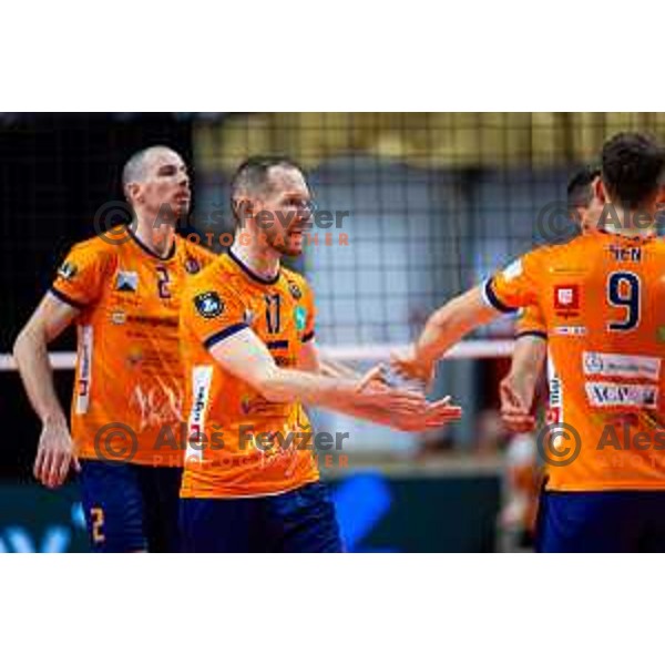 Tine Urnaut of ACH Volley in action during CEV Men\'s Champions League 2026 Early Stage volleyball match between ACH Volley (SLO) and Dinamo Bucuresti (ROM) in Tivoli Hall, Ljubljana, Slovenia on November 13, 2025. Photo: Filip Barbalic