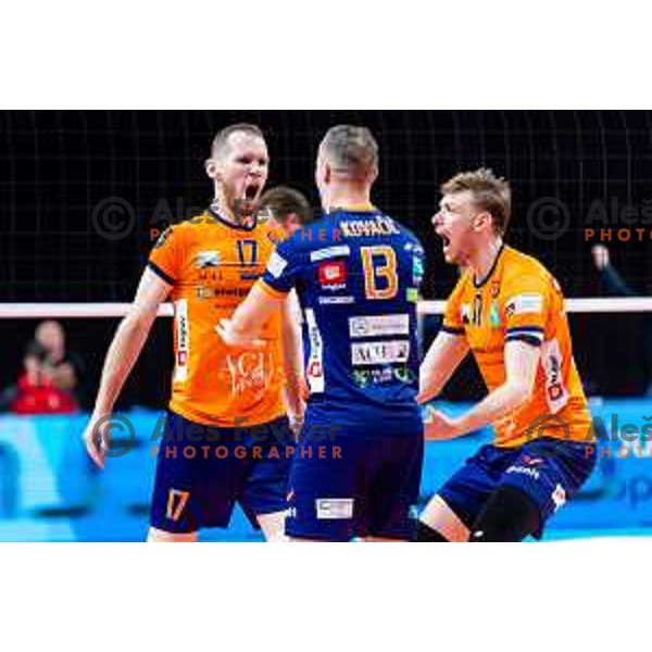 Tine Urnaut of ACH Volley in action during CEV Men\'s Champions League 2026 Early Stage volleyball match between ACH Volley (SLO) and Dinamo Bucuresti (ROM) in Tivoli Hall, Ljubljana, Slovenia on November 13, 2025. Photo: Filip Barbalic