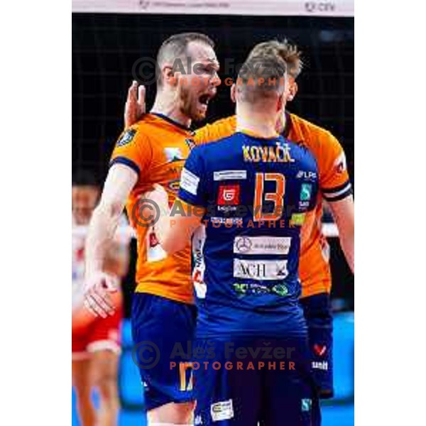 Tine Urnaut of ACH Volley in action during CEV Men\'s Champions League 2026 Early Stage volleyball match between ACH Volley (SLO) and Dinamo Bucuresti (ROM) in Tivoli Hall, Ljubljana, Slovenia on November 13, 2025. Photo: Filip Barbalic