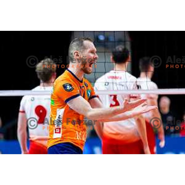 Tine Urnaut of ACH Volley in action during CEV Men\'s Champions League 2026 Early Stage volleyball match between ACH Volley (SLO) and Dinamo Bucuresti (ROM) in Tivoli Hall, Ljubljana, Slovenia on November 13, 2025. Photo: Filip Barbalic