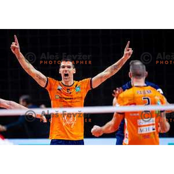 Alen Sket of ACH Volley celebrates win in CEV Men\'s Champions League 2026 Early Stage volleyball match between ACH Volley (SLO) and Dinamo Bucuresti (ROM) in Tivoli Hall, Ljubljana, Slovenia on November 13, 2025. Photo: Filip Barbalic