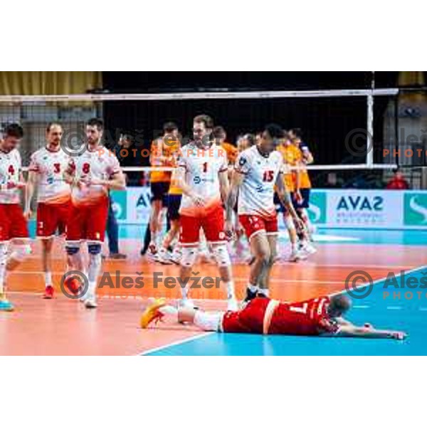 Players of Dinamo Bucuresti disappointed after loss in CEV Men\'s Champions League 2026 Early Stage volleyball match between ACH Volley (SLO) and Dinamo Bucuresti (ROM) in Tivoli Hall, Ljubljana, Slovenia on November 13, 2025. Photo: Filip Barbalic