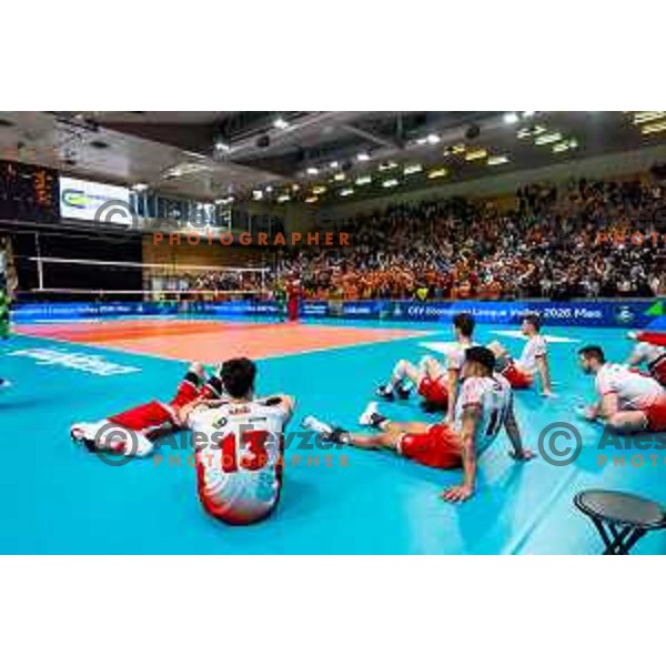 Players of Dinamo Bucuresti disappointed after loss in CEV Men\'s Champions League 2026 Early Stage volleyball match between ACH Volley (SLO) and Dinamo Bucuresti (ROM) in Tivoli Hall, Ljubljana, Slovenia on November 13, 2025. Photo: Filip Barbalic