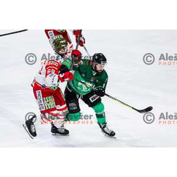 Nik Simsic of SZ Olimpija in action during IceHL 2025/2026 ice-hockey match between SZ Olimpija and Sudtirol Alperia in Tivoli Hall, Ljubljana, Slovenia on November 14, 2025