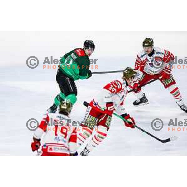 Lovro Kumanovic of SZ Olimpija in action during IceHL 2025/2026 ice-hockey match between SZ Olimpija and Sudtirol Alperia in Tivoli Hall, Ljubljana, Slovenia on November 14, 2025