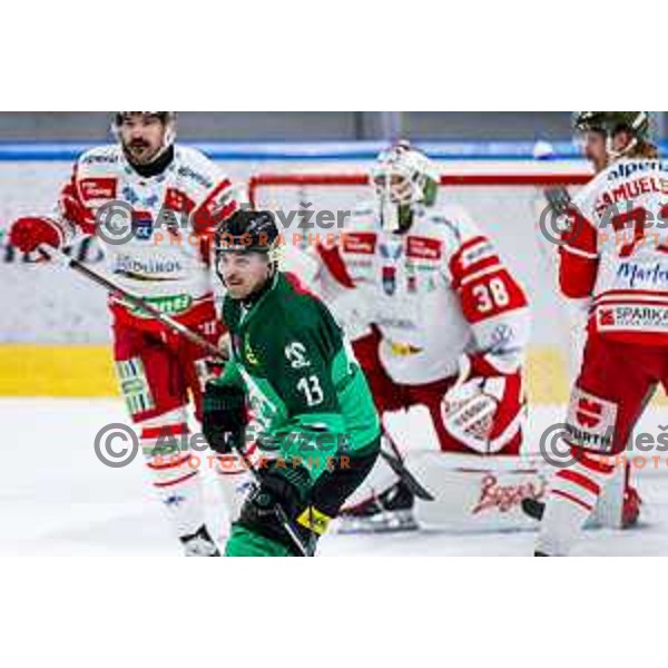 Ziga Pance of SZ Olimpija in action during IceHL 2025/2026 ice-hockey match between SZ Olimpija and Sudtirol Alperia in Tivoli Hall, Ljubljana, Slovenia on November 14, 2025
