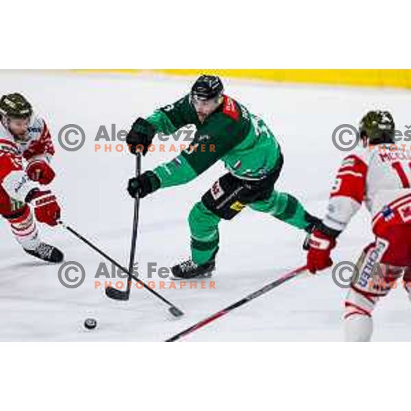 Ziga Pance of SZ Olimpija in action during IceHL 2025/2026 ice-hockey match between SZ Olimpija and Sudtirol Alperia in Tivoli Hall, Ljubljana, Slovenia on November 14, 2025