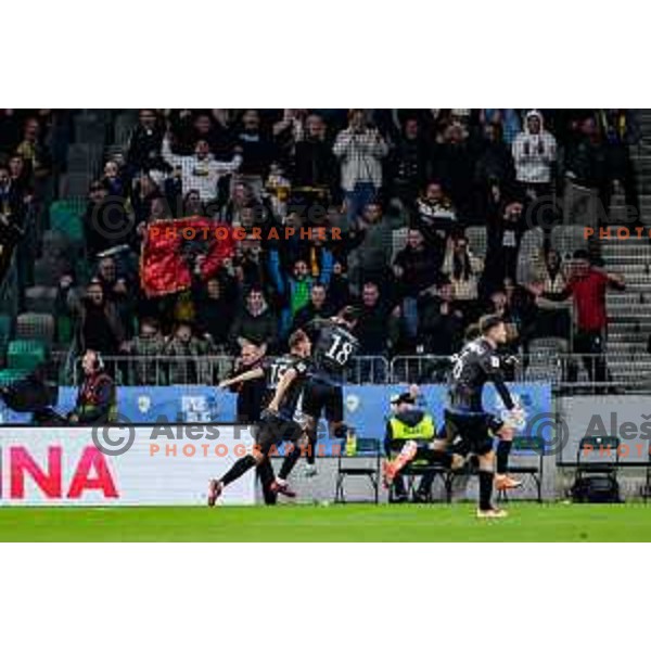 Players of Kosovo celebrate a goal during FIFA World Cup 2026 European Qualifiers match between Slovenia and Kosovo in SRC Stozice, Ljubljana, Slovenia on Noivember 15, 2025