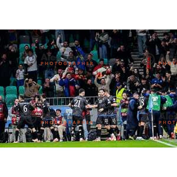 Players of Kosovo celebrate a goal during FIFA World Cup 2026 European Qualifiers match between Slovenia and Kosovo in SRC Stozice, Ljubljana, Slovenia on Noivember 15, 2025