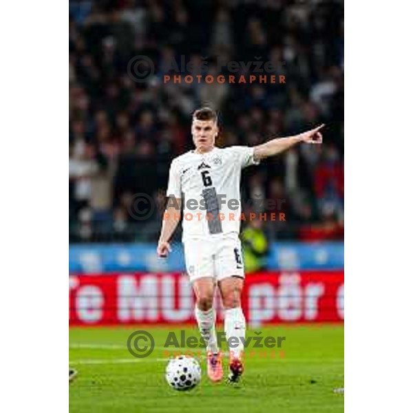 Jaka Bijol in action during FIFA World Cup 2026 European Qualifiers match between Slovenia and Kosovo in SRC Stozice, Ljubljana, Slovenia on Noivember 15, 2025