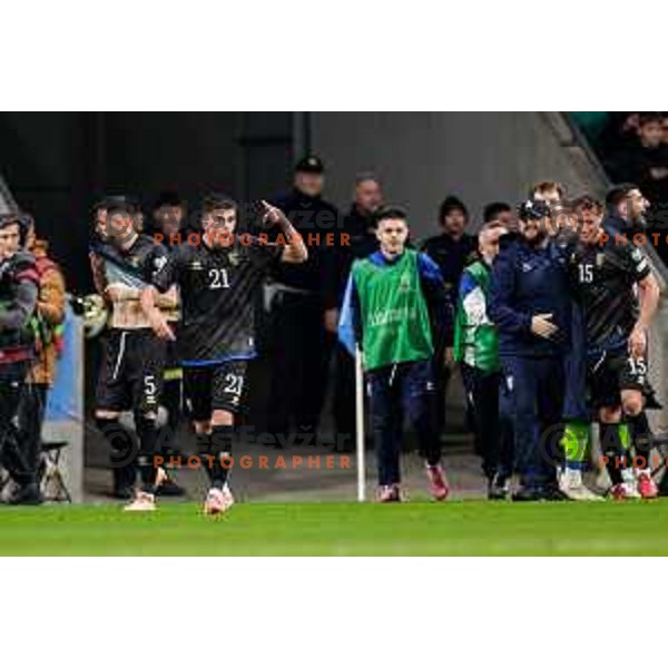 Players of Kosovo celebrate a goal during FIFA World Cup 2026 European Qualifiers match between Slovenia and Kosovo in SRC Stozice, Ljubljana, Slovenia on Noivember 15, 2025