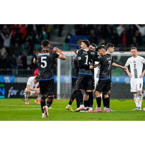Players of Kosovo celebrate victory at FIFA World Cup 2026 European Qualifiers match between Slovenia and Kosovo in SRC Stozice, Ljubljana, Slovenia on November 15, 2025