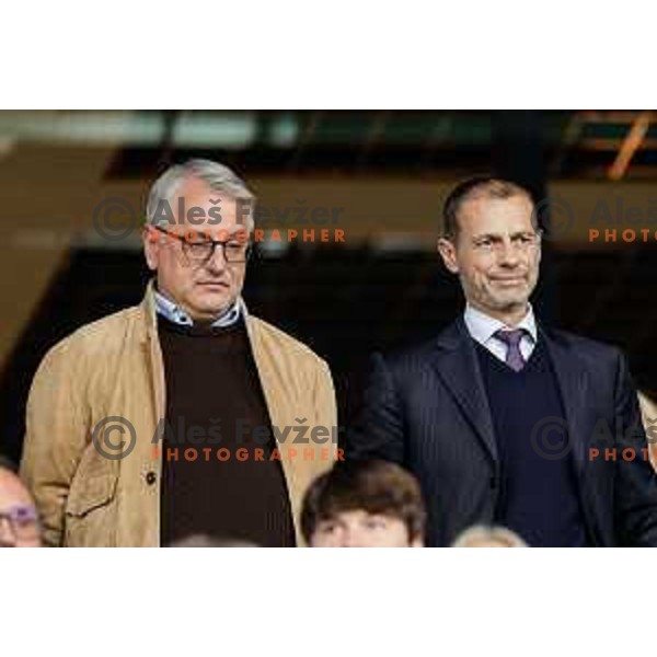 Matjaz Han, Aleksander Ceferin during FIFA World Cup 2026 European Qualifiers match between Slovenia and Kosovo in SRC Stozice, Ljubljana, Slovenia on Noivember 15, 2025