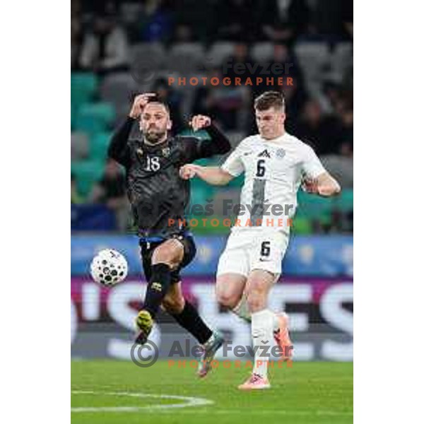 Jaka Bijol in action during FIFA World Cup 2026 European Qualifiers match between Slovenia and Kosovo in SRC Stozice, Ljubljana, Slovenia on Noivember 15, 2025