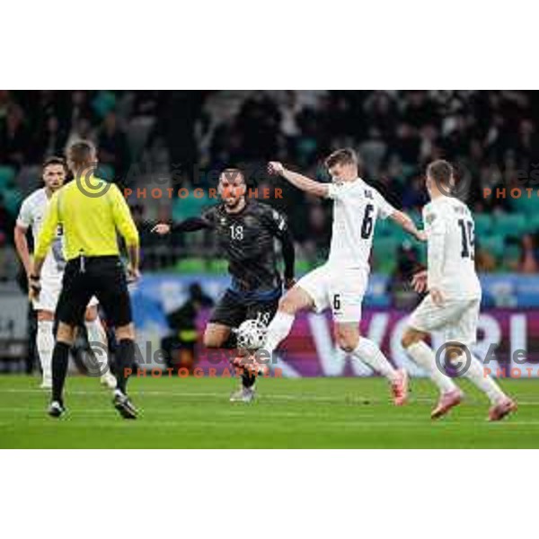 Jaka Bijol in action during FIFA World Cup 2026 European Qualifiers match between Slovenia and Kosovo in SRC Stozice, Ljubljana, Slovenia on Noivember 15, 2025