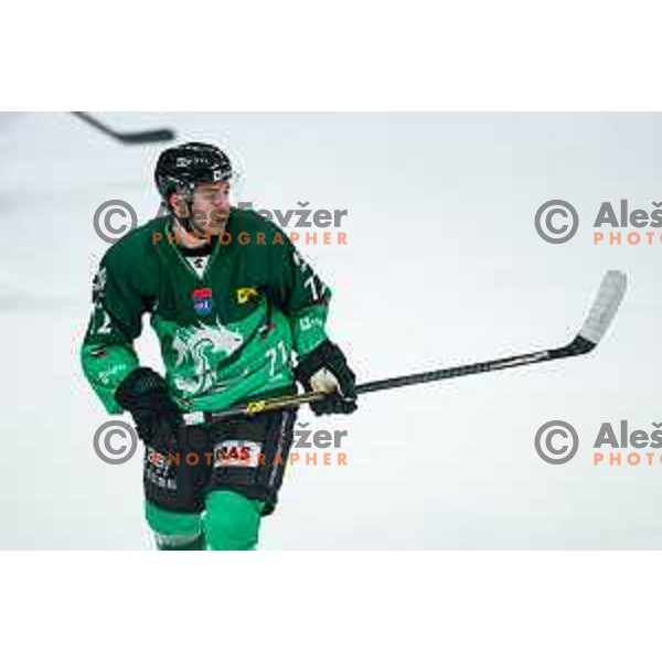 Bine Masic of SZ Olimpija in action during IceHL 2025/2026 ice-hockey match between SZ Olimpija and KAC in Tivoli Hall, Ljubljana, Slovenia on November 16, 2025